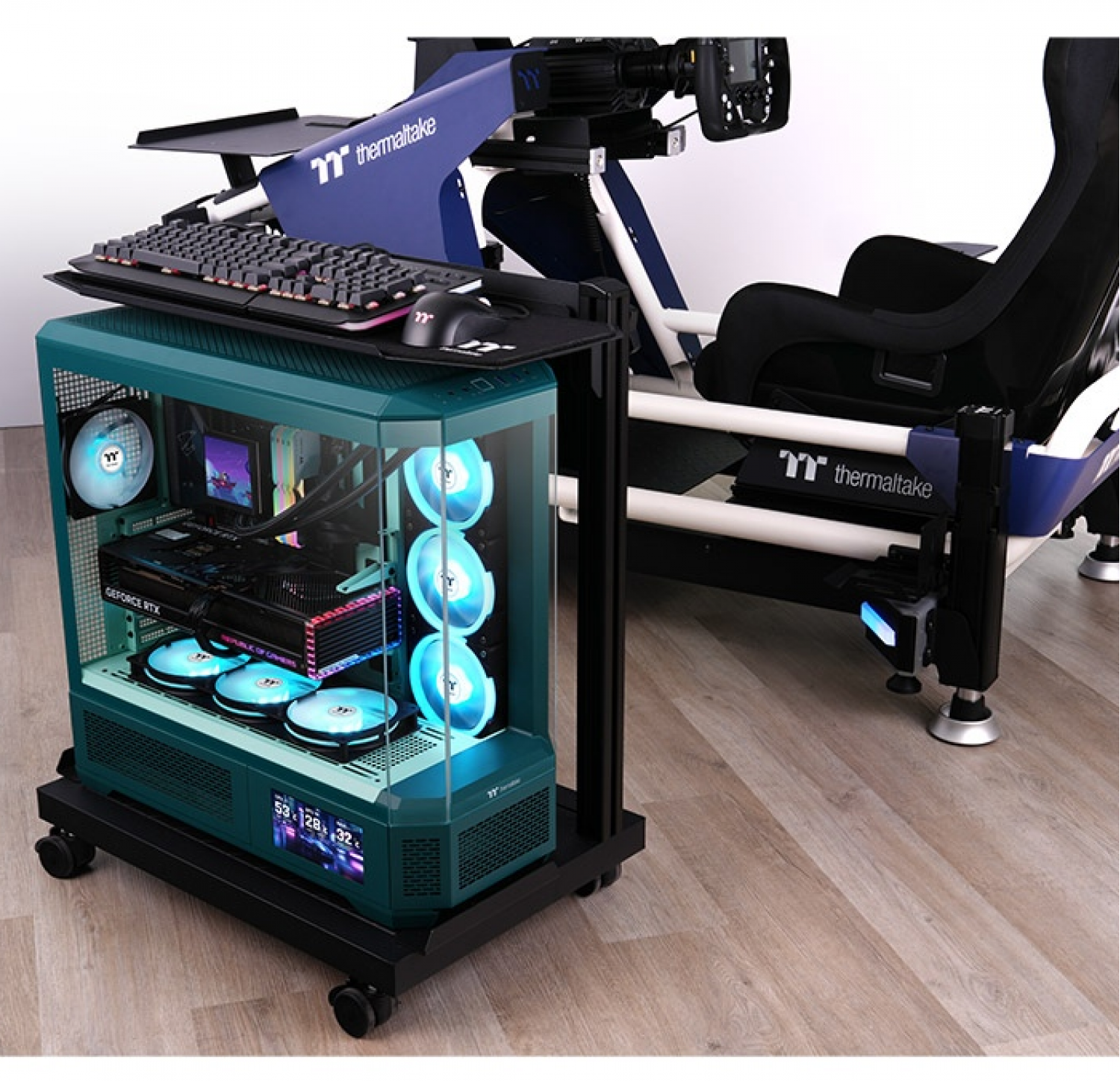 accesorio_simulador_thermaltake_carrito_movil_pc_con_bandeja_teclado_mouse - Imagen completa 2