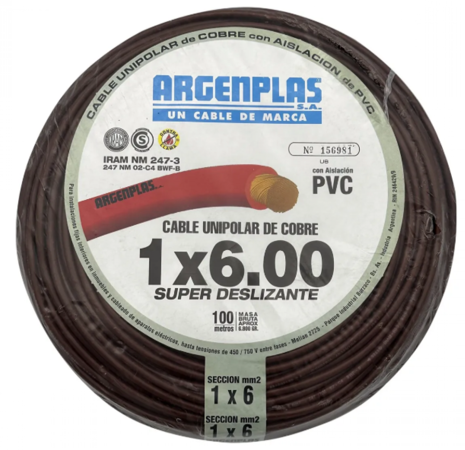 cable_1x6_mm_argenplas_x_100mts_marron - Imagen completa 1