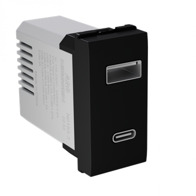 cargador_usb_a_y_usb_c_pd_qc_20_w_2_tomas___1_modulo_negro_abb - Imagen 2